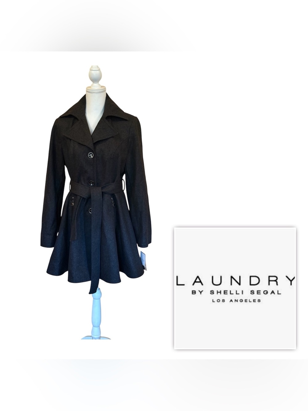 NWT Laundry By Shelli Segal Women L  Belted Fit & Flare Wool Blend Trench Coat